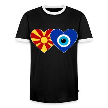Macedonia Nazar Pearl Flag - Men's Ringer Shirt - black/white - Front - AI Model Female 172 light (172cm) & AI Model Male 178 light (178cm)