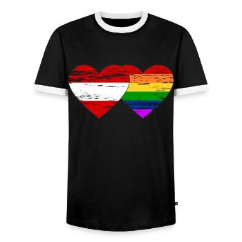 Österreich Regenbogen Flagge used - Männer Kontrast-T-Shirt - Schwarz/Weiß - Vorne - AI Model Female 172 light (172cm) & AI Model Male 178 light (178cm)