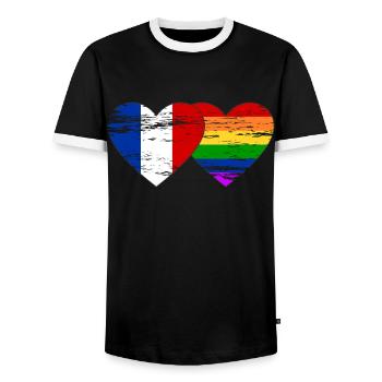 Frankreich Regenbogen Flagge used - Männer Kontrast-T-Shirt - Schwarz/Weiß - Vorne - AI Model Female 172 light (172cm) & AI Model Male 178 light (178cm)