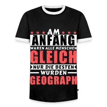 Am Anfang waren alle gleich - Geograph Edition - Männer Kontrast-T-Shirt - Schwarz/Weiß - Vorne - AI Model Female 172 light (172cm) & AI Model Male 178 light (178cm)