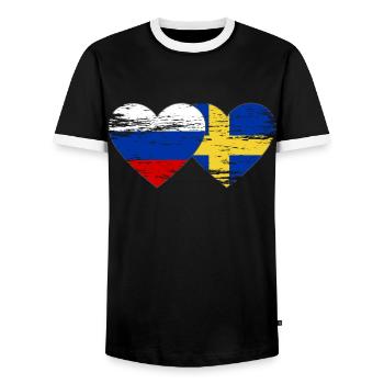 Suède Drapeau russe utilisé - T-shirt contrasté Homme - noir/blanc - Devant - AI Model Female 172 light (172cm) & AI Model Male 178 light (178cm)