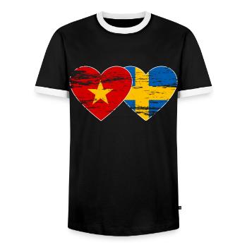 Viêt Nam Suède Drapeau Coeur - T-shirt contrasté Homme - noir/blanc - Devant - AI Model Female 172 light (172cm) & AI Model Male 178 light (178cm)