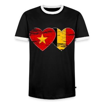 Belgien Vietnam Belgien Flagge Herz used - Männer Kontrast-T-Shirt - Schwarz/Weiß - Vorne - AI Model Female 172 light (172cm) & AI Model Male 178 light (178cm)