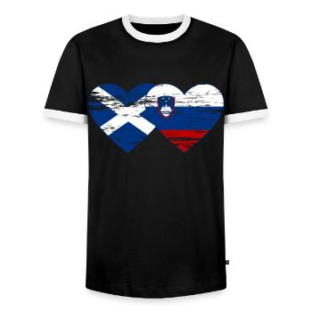 Scotland Slovenia flag heart used - Men's Ringer Shirt - black/white - Front - AI Model Female 172 light (172cm) & AI Model Male 178 light (178cm)
