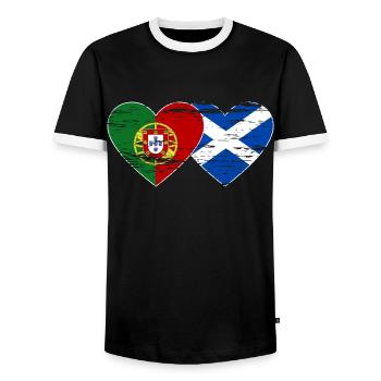 Portugal Scotland Flag Heart Used - Men's Ringer Shirt - black/white - Front - AI Model Female 172 light (172cm) & AI Model Male 178 light (178cm)