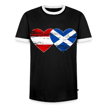 Austria Scotland Flag Heart Used - Men's Ringer Shirt - black/white - Front - AI Model Female 172 light (172cm) & AI Model Male 178 light (178cm)