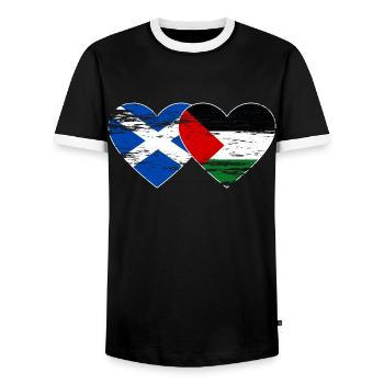 Ecosse Palestine drapeau coeur utilisé - T-shirt contrasté Homme - noir/blanc - Devant - AI Model Female 172 light (172cm) & AI Model Male 178 light (178cm)