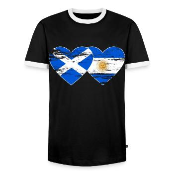 Scotland Argentina Flag Heart Used - Men's Ringer Shirt - black/white - Front - AI Model Female 172 light (172cm) & AI Model Male 178 light (178cm)