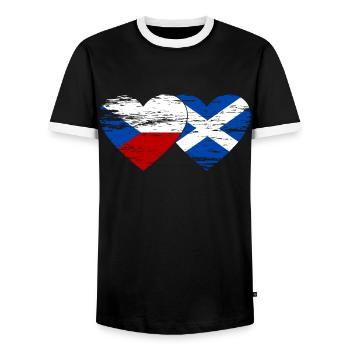 Czech Republic Scotland flag heart used - Men's Ringer Shirt - black/white - Front - AI Model Female 172 light (172cm) & AI Model Male 178 light (178cm)