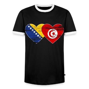 Bosnie Tunisie drapeau coeur utilisé - T-shirt contrasté Homme - noir/blanc - Devant - AI Model Female 172 light (172cm) & AI Model Male 178 light (178cm)
