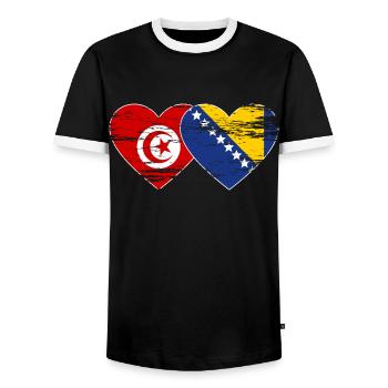 Tunisie Bosnie drapeau coeur utilisé - T-shirt contrasté Homme - noir/blanc - Devant - AI Model Female 172 light (172cm) & AI Model Male 178 light (178cm)
