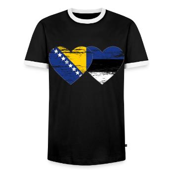 Bosnie Estonie drapeau coeur utilisé - T-shirt contrasté Homme - noir/blanc - Devant - AI Model Female 172 light (172cm) & AI Model Male 178 light (178cm)