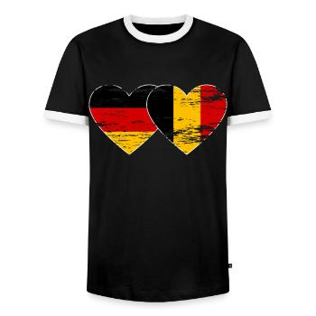 Germany Belgium Flag Heart Used - Men's Ringer Shirt - black/white - Front - AI Model Female 172 light (172cm) & AI Model Male 178 light (178cm)