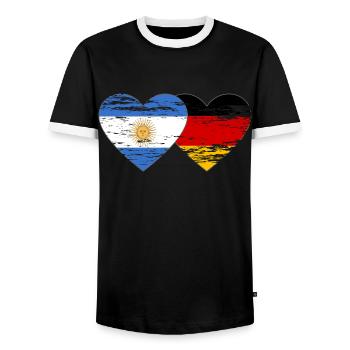 Argentina Germany Flag Heart Used - Men's Ringer Shirt - black/white - Front - AI Model Female 172 light (172cm) & AI Model Male 178 light (178cm)