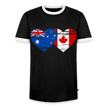 Australien Kanada Flagge Herz used - Männer Kontrast-T-Shirt - Schwarz/Weiß - Vorne - AI Model Female 172 light (172cm) & AI Model Male 178 light (178cm)