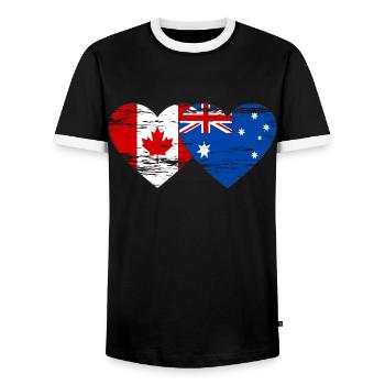 Kanada Australien Flagge Herz used - Männer Kontrast-T-Shirt - Schwarz/Weiß - Vorne - AI Model Female 172 light (172cm) & AI Model Male 178 light (178cm)