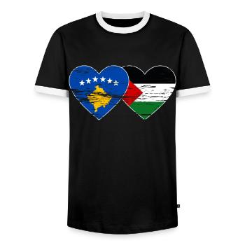 Kosovo Palestine Flag used - Men's Ringer Shirt - black/white - Front - AI Model Female 172 light (172cm) & AI Model Male 178 light (178cm)