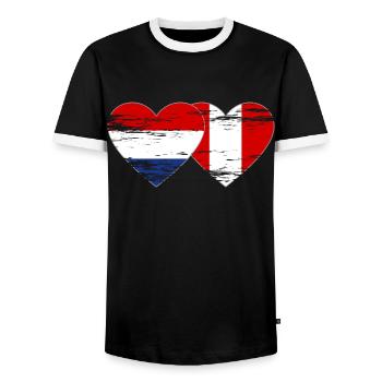 Hollande Pérou drapeau coeur utilisé - T-shirt contrasté Homme - noir/blanc - Devant - AI Model Female 172 light (172cm) & AI Model Male 178 light (178cm)