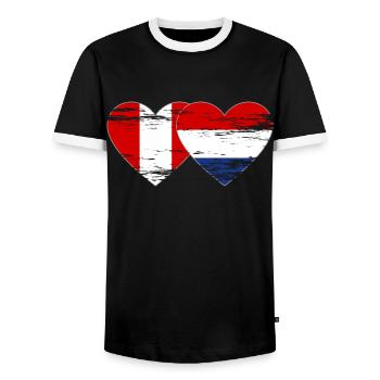 Peru Holland Flag Heart Used - Men's Ringer Shirt - black/white - Front - AI Model Female 172 light (172cm) & AI Model Male 178 light (178cm)