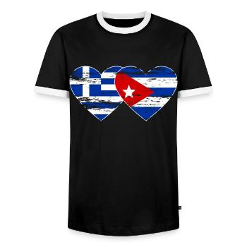 Grèce Cuba drapeau coeur utilisé - T-shirt contrasté Homme - noir/blanc - Devant - AI Model Female 172 light (172cm) & AI Model Male 178 light (178cm)