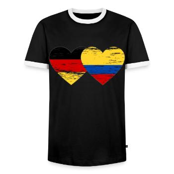 Germany Colombia Flag Heart Used - Men's Ringer Shirt - black/white - Front - AI Model Female 172 light (172cm) & AI Model Male 178 light (178cm)