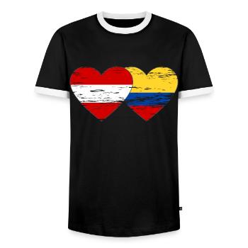 Austria Colombia Flag Heart Used - Men's Ringer Shirt - black/white - Front - AI Model Female 172 light (172cm) & AI Model Male 178 light (178cm)