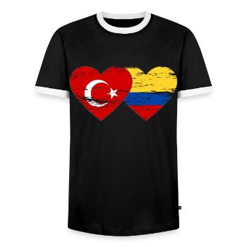 Turquie Colombie Drapeau Coeur Utilisé - T-shirt contrasté Homme - noir/blanc - Devant - AI Model Female 172 light (172cm) & AI Model Male 178 light (178cm)