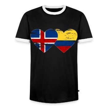 Iceland Colombia flag heart used - Men's Ringer Shirt - black/white - Front - AI Model Female 172 light (172cm) & AI Model Male 178 light (178cm)