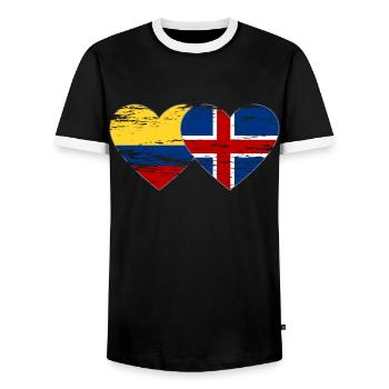 Colombia Iceland flag heart used - Men's Ringer Shirt - black/white - Front - AI Model Female 172 light (172cm) & AI Model Male 178 light (178cm)