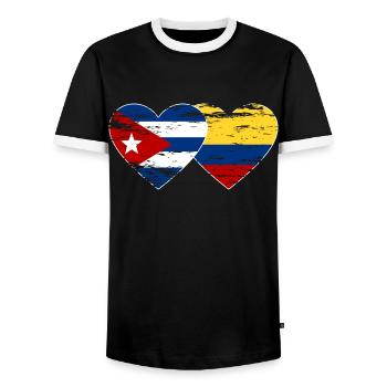 Cuba Colombie Drapeau Coeur Utilisé - T-shirt contrasté Homme - noir/blanc - Devant - AI Model Female 172 light (172cm) & AI Model Male 178 light (178cm)