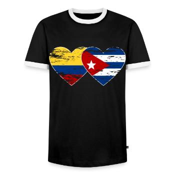 Colombie Cuba Drapeau Coeur utilisé - T-shirt contrasté Homme - noir/blanc - Devant - AI Model Female 172 light (172cm) & AI Model Male 178 light (178cm)