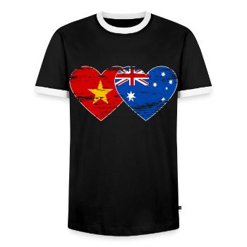 Vietnam Australien Flagge Herz used - Männer Kontrast-T-Shirt - Schwarz/Weiß - Vorne - AI Model Female 172 light (172cm) & AI Model Male 178 light (178cm)