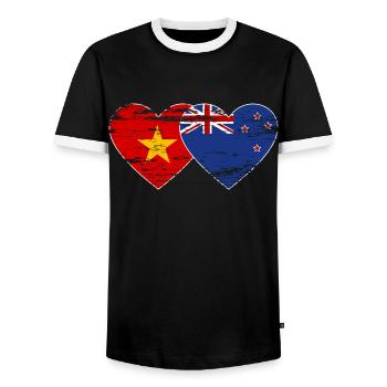 Drapeau Viêt Nam Nouvelle-Zélande Coeur Utilisé - T-shirt contrasté Homme - noir/blanc - Devant - AI Model Female 172 light (172cm) & AI Model Male 178 light (178cm)