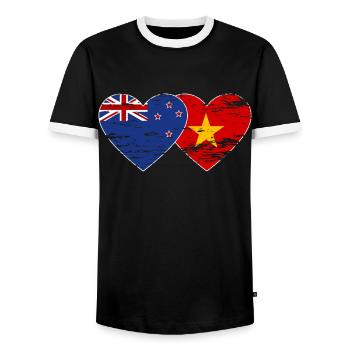 Neuseeland Vietnam Flagge Herz used - Männer Kontrast-T-Shirt - Schwarz/Weiß - Vorne - AI Model Female 172 light (172cm) & AI Model Male 178 light (178cm)