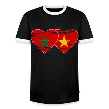 Maroc Vietnam drapeau coeur utilisé - T-shirt contrasté Homme - noir/blanc - Devant - AI Model Female 172 light (172cm) & AI Model Male 178 light (178cm)