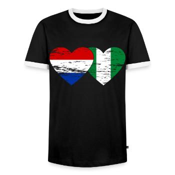Holland Nigeria Flag Heart Used - Men's Ringer Shirt - black/white - Front - AI Model Female 172 light (172cm) & AI Model Male 178 light (178cm)