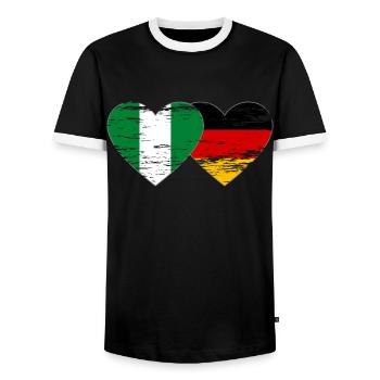 Nigeria Germany flag heart used - Men's Ringer Shirt - black/white - Front - AI Model Female 172 light (172cm) & AI Model Male 178 light (178cm)
