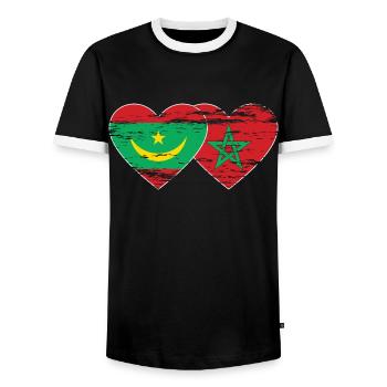 Mauritania Morocco Flag Heart used - Men's Ringer Shirt - black/white - Front - AI Model Female 172 light (172cm) & AI Model Male 178 light (178cm)