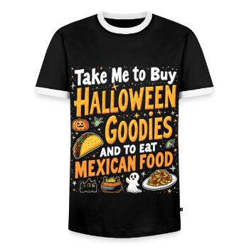 Take Me To Buy Halloween Goodies, Eat Mexican Food - T-shirt contrasté Homme - noir/blanc - Devant - AI Model Female 172 light (172cm) & AI Model Male 178 light (178cm)