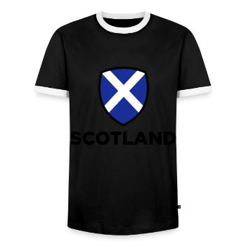 National Flag of Scotland - Men's Ringer Shirt - black/white - Front - AI Model Female 172 light (172cm) & AI Model Male 178 light (178cm)