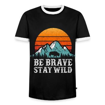 Wildness Travel Outdoor Camping Motorhome Road Trip - Men's Ringer Shirt - black/white - Front - AI Model Female 172 light (172cm) & AI Model Male 178 light (178cm)