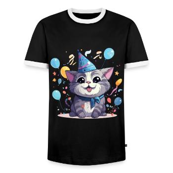Silvester Katze Happy New Year Neujahr Party Feier - Männer Kontrast-T-Shirt - Schwarz/Weiß - Vorne - AI Model Female 172 light (172cm) & AI Model Male 178 light (178cm)