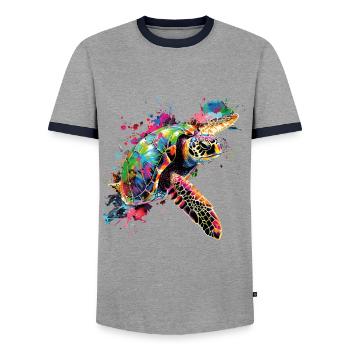Schildkröte Neon Bunt Ozean Meer Natur Kunst - Männer Kontrast-T-Shirt - Grau/Navy  - Vorne - AI Model Female 172 light (172cm) & AI Model Male 178 light (178cm)