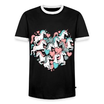 Unicorn Unicorns Heart Heart Shape Love Colorful Cute - Men's Ringer Shirt - black/white - Front - AI Model Female 172 light (172cm) & AI Model Male 178 light (178cm)