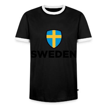 National flag of Sweden - Men's Ringer Shirt - black/white - Front - AI Model Female 172 light (172cm) & AI Model Male 178 light (178cm)