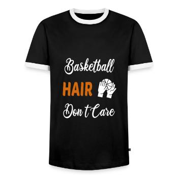 Basketball Hair Don't Care - Men's Ringer Shirt - black/white - Front - AI Model Female 172 light (172cm) & AI Model Male 178 light (178cm)