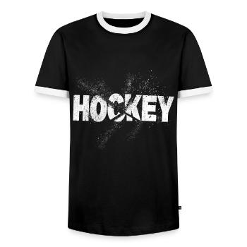 Hockey Schrift Feldhockey Spieler Sport Fan Splash - Männer Kontrast-T-Shirt - Schwarz/Weiß - Vorne - AI Model Female 172 light (172cm) & AI Model Male 178 light (178cm)