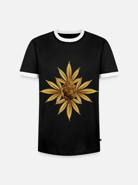 Goldene Hanfblätter mit Bud - Männer Kontrast-T-Shirt - Schwarz/Weiß