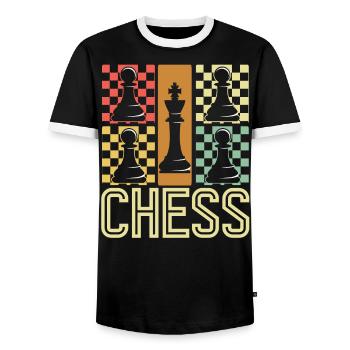 Chess Chess piece Chess with chessboard - Men's Ringer Shirt - black/white - Front - AI Model Female 172 light (172cm) & AI Model Male 178 light (178cm)