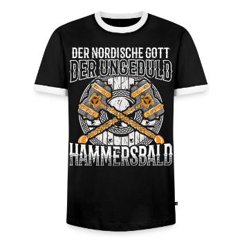 Der nordische Gott der Ungeduld Hammersbald Witzig - Männer Kontrast-T-Shirt - Schwarz/Weiß - Vorne - AI Model Female 172 light (172cm) & AI Model Male 178 light (178cm)